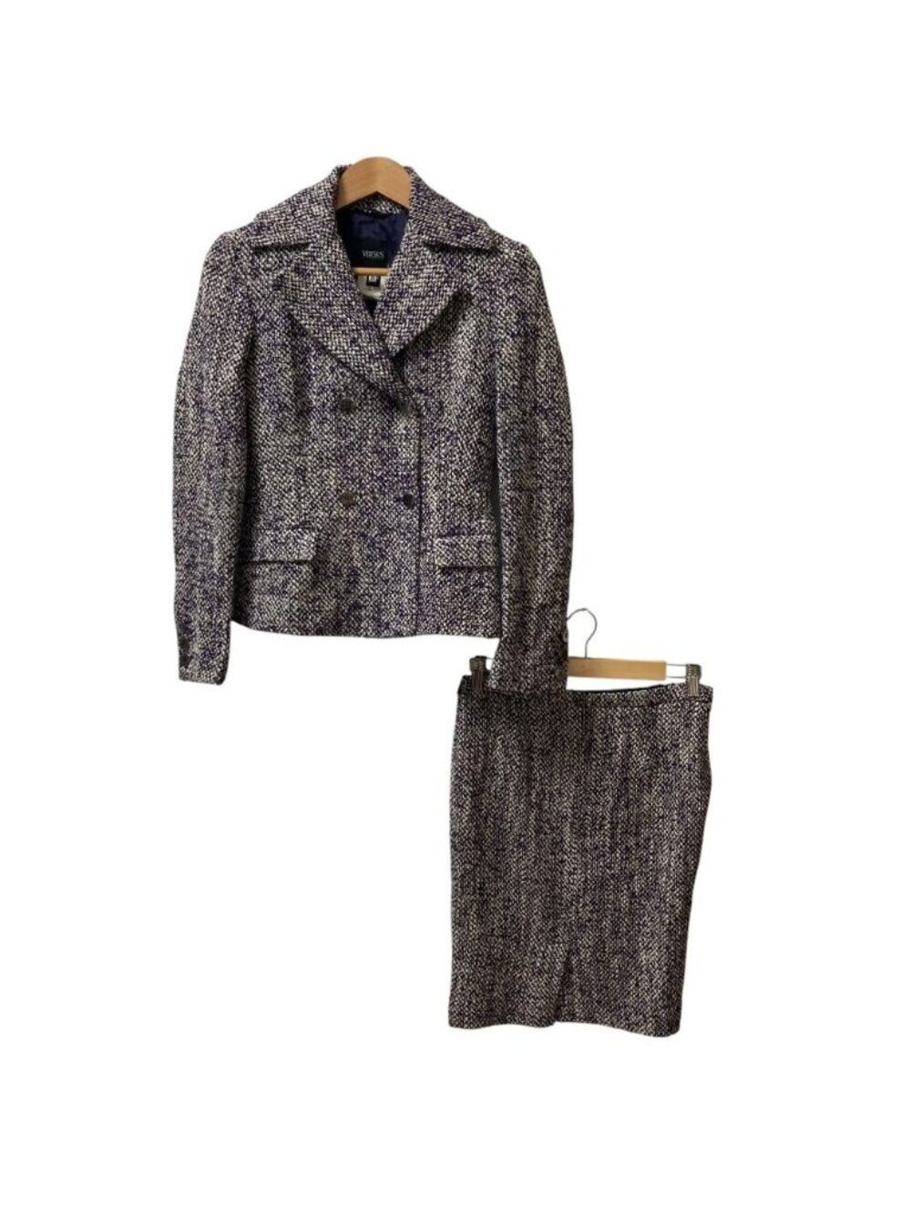 Versace Versus Tweed Jacket Skirt Set Suit Purple White
